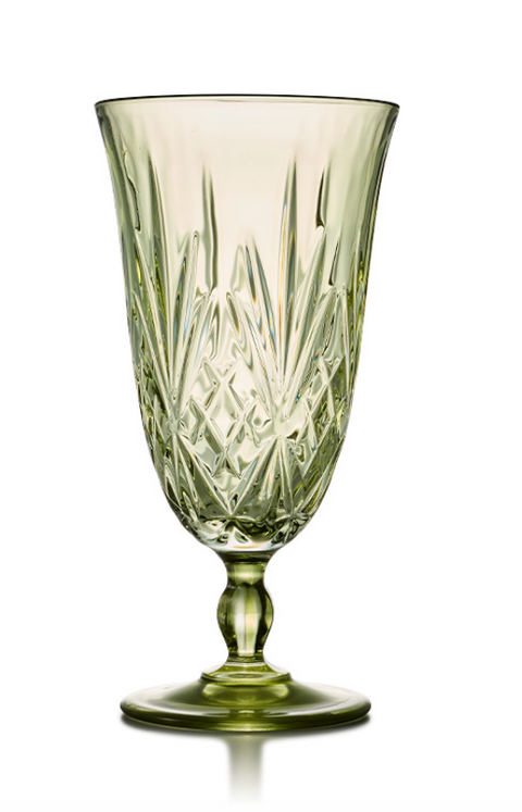 Green Tulip Water Goblet