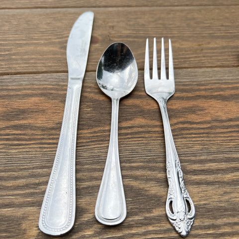 A close up of a flatware set available for wedding and event rentals in Denver 