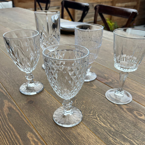 eclectic crystal water goblets - available to rent by the Wildflower Denver, the premier wedding and event rental vendor. 