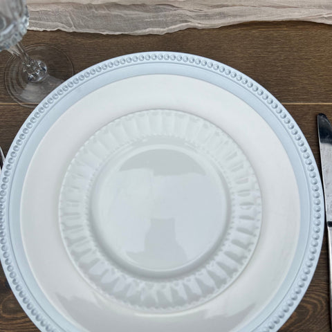 mismatched white dinner plates - available to rent by the Wildflower Denver, the premier wedding and event rental vendor. 